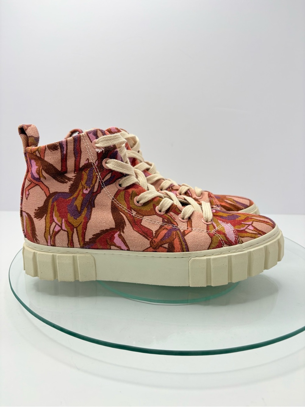 Farm Rio Wild Horses Platform Sneakers Pink Orange Festival Canvas Chunky Size 8